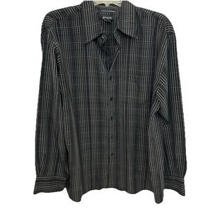 Bruno Sueded Microfiber Black w/ White Design Button-up LS Shirt Men's XL EUC
